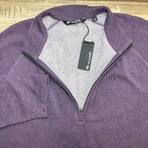 Travis Mathew Bassett Quarter Zip Pullover Sweater Purple Men Heathered Large